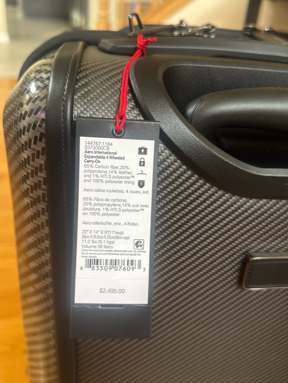 Tumi Black Carbon-Texture Carry-On Spinner - Picture 4 of 9